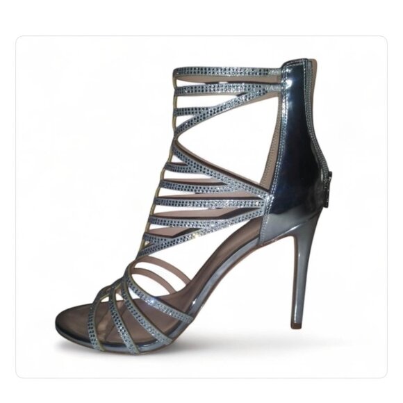 OLIVIA JAMES - Silver Patent Rhinestone Accent High Heels SZ - 8.5 - Picture 4 of 4